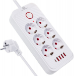 Maclean Mce391 W prailgintuvas: 6 lizdai + 4 Usb, 3m, baltas