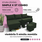 Kampinis i&scaron;skleidžiamas sofos su staliuku ir pufais St Combo, Podrez, Turkio-žalia