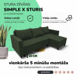 Kampinis i&scaron;skleidžiamas sofos su dėžute Simple X Sturis, Podrez, turkio-žalios spalvos
