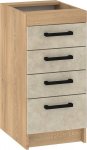 Apatinė spintelė su stalčiais Meblocross Rodos ROD-04 S40-4SZ, kremonos ąžuolas/smėlio spalvos
