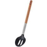 Juodas kiauras virtuvinis &scaron;auk&scaron;tas su medine rankena serviravimui ir mai&scaron;ymui, 34 cm