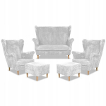 Bonito poilsio komplektas su foteliais, sofa ir pufais Family Furniture pilkos spalvos medžio tekstūros