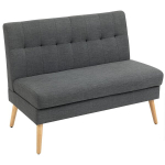 2-vietė sofa, ku&scaron;ėta atlo&scaron;o dalis, medinės kojos, storas pamink&scaron;tinimas, lino i&scaron;vaizda, skirta mažoms patalpoms, pilka spalva