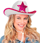 WHITE COWGIRL PARTY HAT WITH HOT PINK SEQUIN STAR