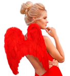 RED FEATHERED WINGS WITH MARABOU TRIM & 46x48 cm