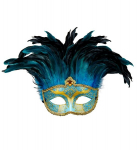 BLUE COMTESSE MASK DECORATED, GEM & FEATHERS