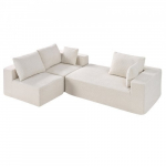 Kampinė sofa, modulinė L formos sofa su &scaron;ezlongu, 265x165x57 cm, smėlio spalvos, veliūrinis audinys