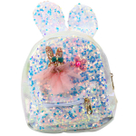 Vaiki&scaron;ka kuprinė su ausytėmis ir blizgučiais, 22 cm, 4.4L, balta