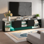 TV spintelė, 200x45x35cm, su LED, juoda