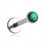 Titano labret auskaras su žaliu opalu, sidabrinis, 1.2/6/3 mm