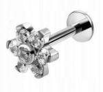 Titano labret auskaras su cirkoniu - gėlė (1.2/8/6 mm)