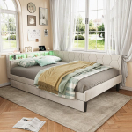 Sofa-lova 140x200 cm - LED ir USB - 2 stalčiai - Aksominė - Smėlio spalvos