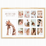 Medinis rėmelis &bdquo;FIRST BIRTHDAY&ldquo; &ndash; koliažas 13 nuotraukų Framai