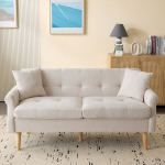 Dvivietė sofa su storomis pagalvėmis