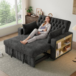 Multifunkcinė sofa-lova su USB, gėrimų laikikliais, saugojimu, pilka
