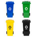 Set of 4 Trash Bins Containers 4x120L Blue Green Yellow Black Paper Glass Plastic Mixed Waste with Rubber Wheels