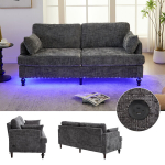 Moderni Chenille 2 vietų sofa, medinės kojos, LED, USB, saugykla