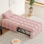 Polsterinė lova 2in1, i&scaron;traukiama sofa, vienvietė lova, Teddy audinys, rožinė