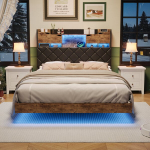 Lova 160x200cm su LED ir USB jungtimis - su vieta daiktams susidėti - PU - juoda