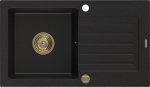 Mexen Pablo granitinė plautuvė su viena kamera ir nusausintuvu 752 x 436 mm, juoda, auksinis sifonas - 6510751010-77-G, 752x436x161 mm