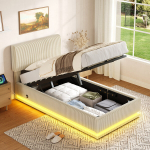Polsteruotas lovos rėmas, LED, USB-C, reguliuojama galva, 90x200 cm