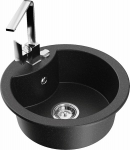Mexen Diego granitinė vienos sekcijos plautuvė su virtuviniu mai&scaron;ytuvu Rita, juodas/sidabrinis metalikas - 6512-73-670300-00, 488x488x167 mm