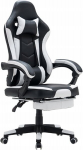 Ergonominė žaidimų kėdė kibiro tipo su kojų atrama, juoda/balta