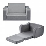 Vaiki&scaron;ka sofa du viename, sulankstomas mink&scaron;tas fotelis su porankiais, pilkos spalvos