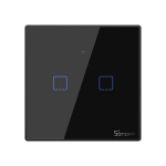 I&scaron;manusis liečiamas sieninis jungiklis Sonoff T3EU2C-TX, 2 kanalų, 600W/kanalui, 230VAC, valdomas liečiamu mygtuku, programėle, Wi-Fi, galimybė valdyti balsu ir SONOFF pulteliu (SONOFF pultelis į komplektaciją neįeina)