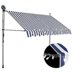 Rankinė i&scaron;traukiama markizė su LED vidaXL, mėlyna ir balta, 250cm