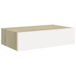 vidaXL Sieninė lentyna su stalčiumi, ąžuolo/balta, 40x23,5x10cm, MDF