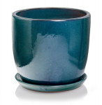 Keraminis vazonas Glazed su lėk&scaron;tele, apvalus, turkio spalvos, 23 x 19 cm