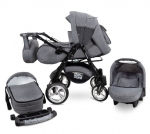 Vaiki&scaron;kas vežimėlis 3in1 su auto kėdute Urbano Travel System, pilkas