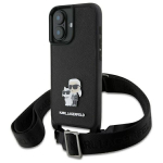 Karl Lagerfeld Saffiano Karl&Choupette Metalinė Pin CBDY Dirželis iPhone 16 Dėkl - Juodai
