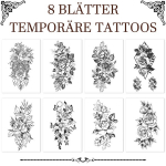 Laikina tatuiruotė, gėlių, 8 vnt.