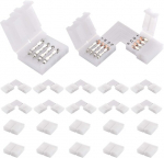 &Scaron;viesos diodų juostos 4 kontaktų RGB LED juostelių jungtys, 20 vnt L formos + be tarpų, skirtų SMD 5050 daugiaspalvėms juostoms
