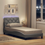 vienvietė lova，suaugusiųjų lova,Lovos rėmas su LED be čiužinio, &scaron;viesiai pilkas, 90x190 cm CFE4911635
