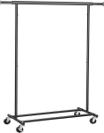 Drabužių kabykla (92-132) x 45,4 x 160 cm, juoda, Riiul Ratastel, Vastupidav Riidepuu, 45 x (92-132) x 161.5 cm, Must
