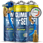 A/C aptarnavimo rinkinys 3in1 R1234yf 3x 170 g ClimaSet + žarna su manometru ir YF adapteris