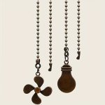 2 vnt. klasikiniai metaliniai ventiliatoriaus ir lempos grandinėlės pakabukai,  Raudona bronza