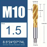 M10 sriegiklis su spiraline fleita, kobaltas, 1.5 žingsnis, 1vnt M10x1,5