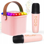 Belaidis karaoke rinkinys bluetooth rgb garsiakalbis dovanų + 2x mikrofonas