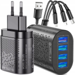Greitasis 4 portų Usb įkroviklis 48w universalus. Greitas įkrovimas + 3 viename kabelis
