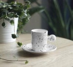 Akcija! 4x puodelių rinkinys, balta keramika, akmens masės, dovana, kava, 110 ml
