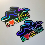 2x folien-zentrum 'i Love Sushi' holografinis aliejinis vaivoryk&scaron;tinis juodas lipdukas su metalo efektu, 'shocker Hand' automobilio Jdm Tuning Oem Dub Decal Sticker Bomb Sticker Illest Dapper Fun Oldschool