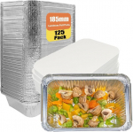 Jinphon aliuminio indelių rinkinys, 125 vnt., aliuminio indeliai su dangteliais, 700 ml vienkartiniai indeliai su dangteliais, kepimui ir laikymui, tvirti, aliuminio grilio padėklai renginiams, &scaron;ventėms ir maitinimui