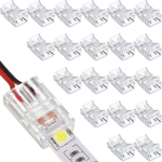Runcci-yun led juostos jungtys 2 kontaktų 10 mm, litavimo nereikalaujantis juostos jungtis, 2 kontaktų jungiamasis kabelis, skirtas smd 5050/3528 paprastoms led juostoms 5 v 12 v 24 v (skaidrus), 20 vnt.