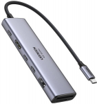 &bdquo;UGREEN&ldquo; &Scaron;AKOTUVAS 7IN1 USB-C NE&Scaron;IOJAMAJAM KOMPIUTERIUI, 2X USB-C 3.2 HDMI 4K 60HZ PD 100W