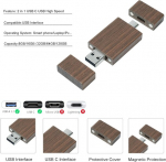 USB laikmena Medinė Usb C 32gb atmintinė, dviguba jungtis