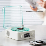 Waves Bluetooth garsiakalbis su naktine lempute, vintažinio patefono modelis, stereo garso muzikos grotuvas, baltojo triuk&scaron;mo grotuvas atsipalaidavimui miegant, palaiko (baltas)